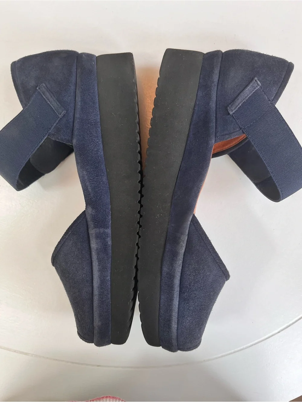 L’AmourDesPieds Women’s Navy Suede Mary Jane Slip-On Shoes with Velcro Strap